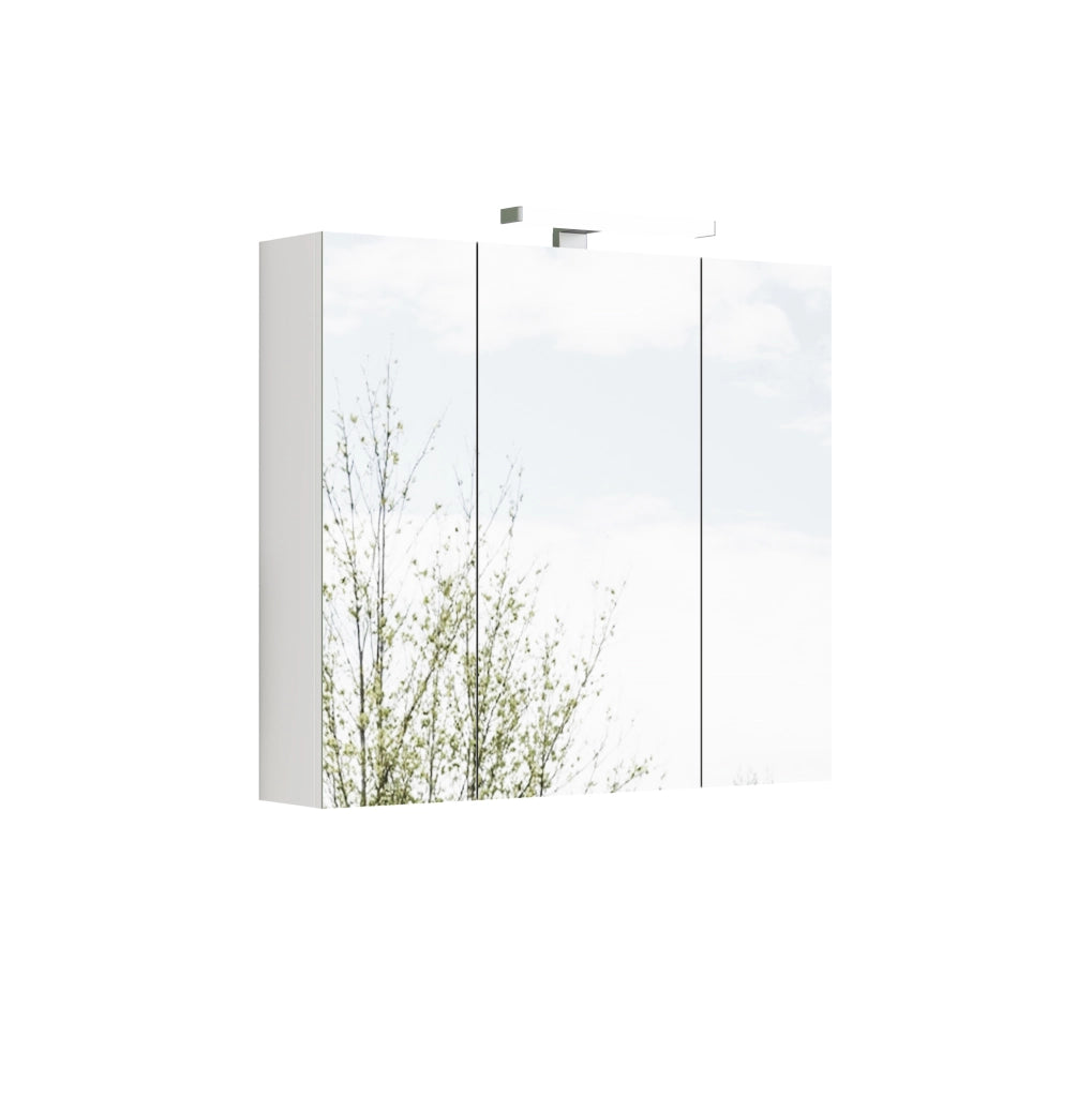 Armadietto bagno a specchio 80 cm bianco 3 ante LED presa francese