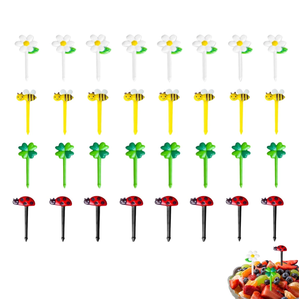 Set di 32 spiedini per finger food per bambini, con 4 motivi diversi, privi di BPA