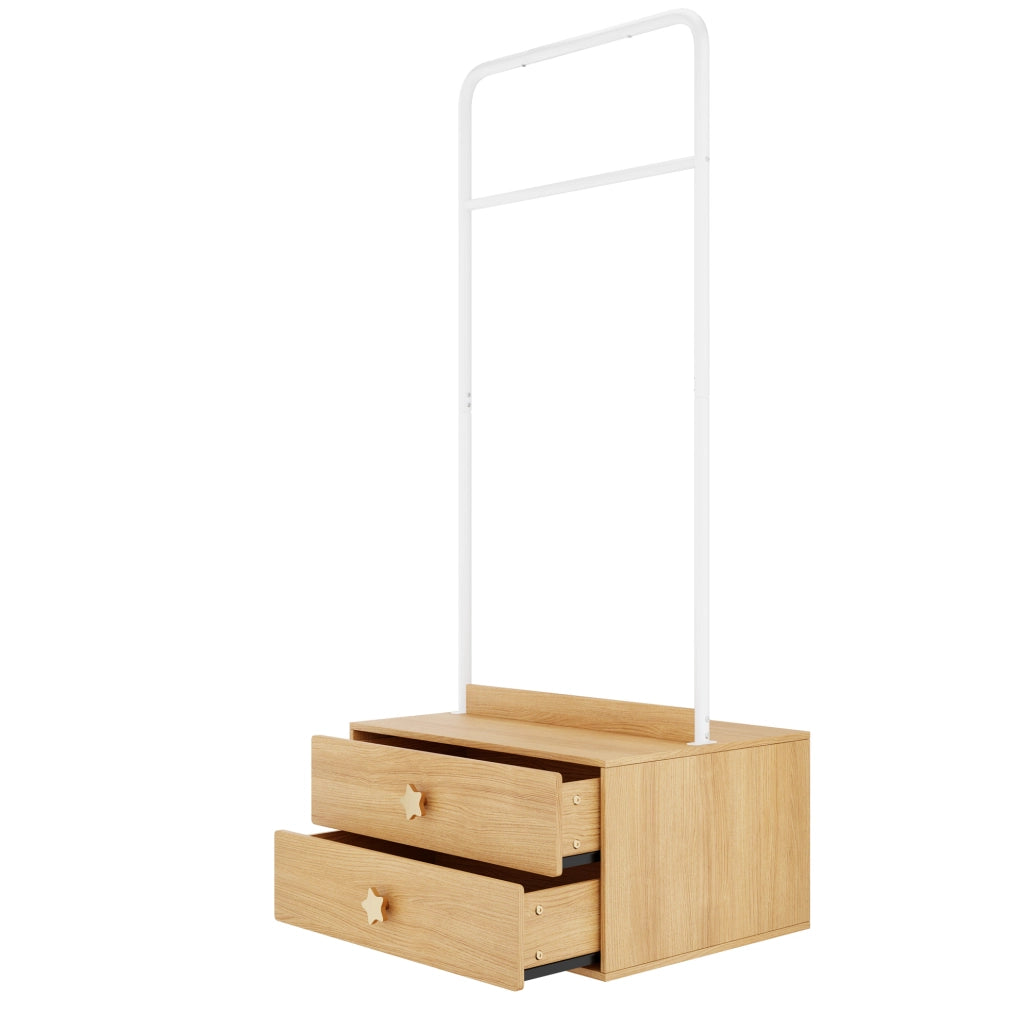 Stender appendiabiti per bambini con 2 cassetti, bianco e legno