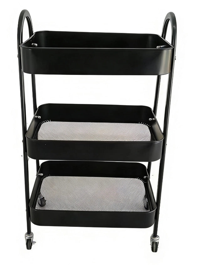 Carrello portaoggetti nero in acciaio al carbonio a 3 ripiani
