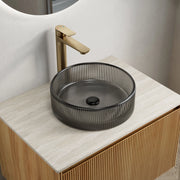 Lavabo da appoggio rotondo in vetro cristallo nero trasparente a righe