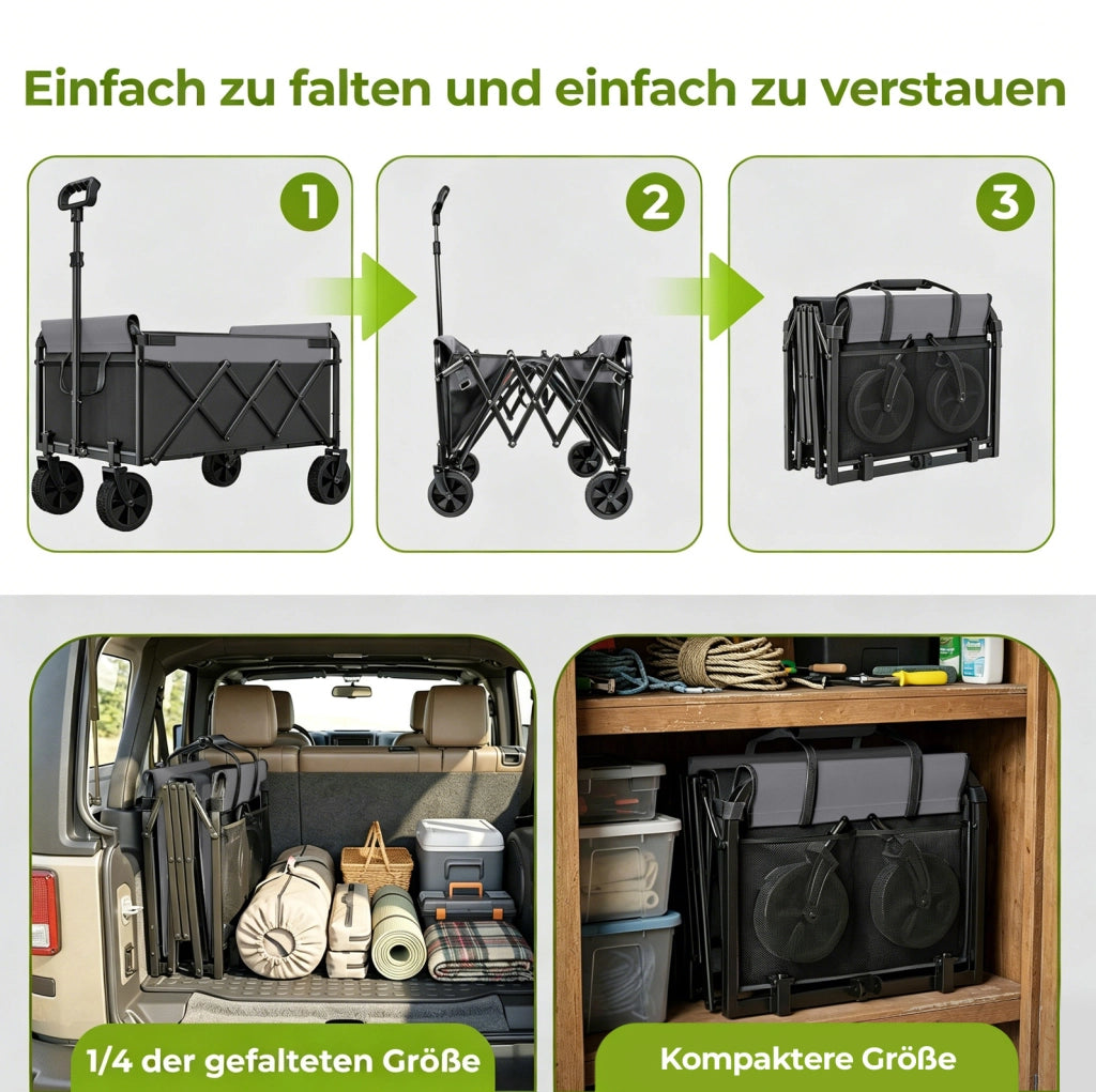 Carrello pieghevole da trasporto 100 L con ruote girevoli a 360° in acciaio; nero