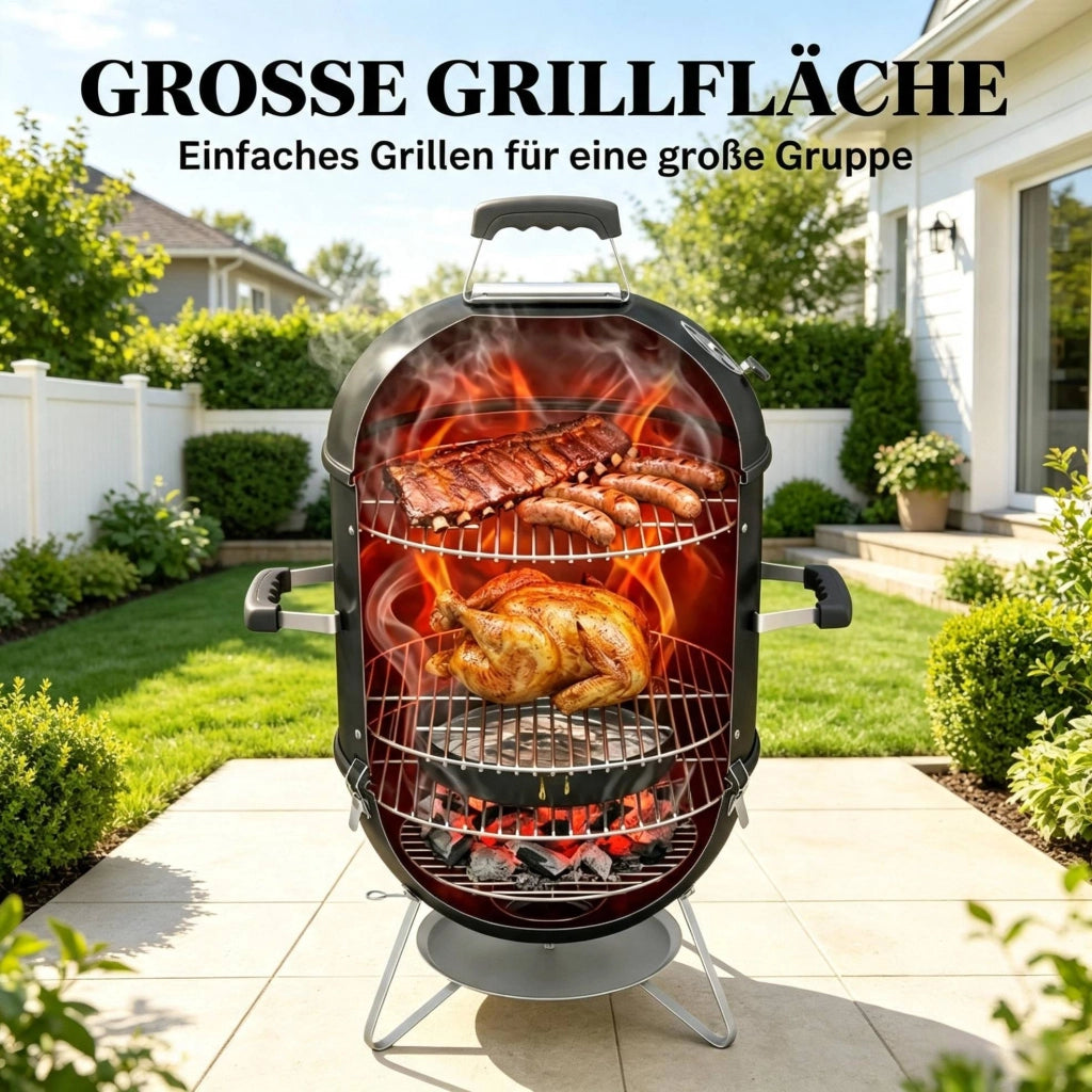 Barbecue affumicatore a carbone con 3 griglie, termometro e ventilazione regolabile