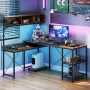 Scrivania angolare a L per computer marrone con prese di ricarica USB e supporto CPU mobile 158 x 123 cm