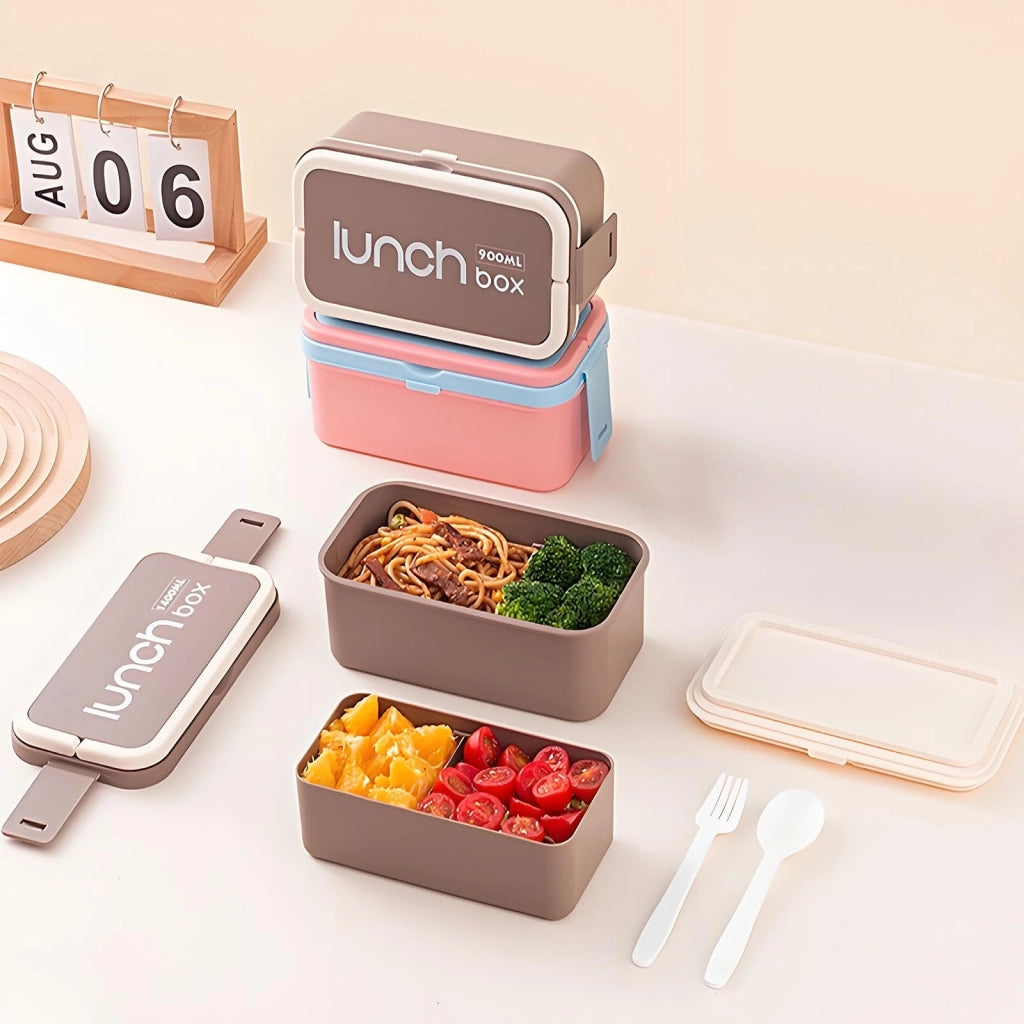 Contenitore per il pranzo da 1400 ml, diviso in due scomparti, impilabile, a prova di perdite, color rosa