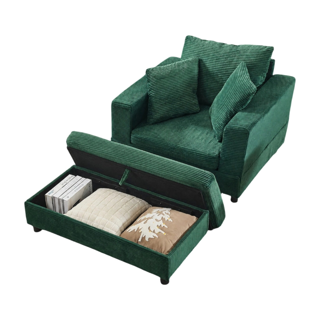 Chaise longue contenitore in velluto a coste verde smeraldo