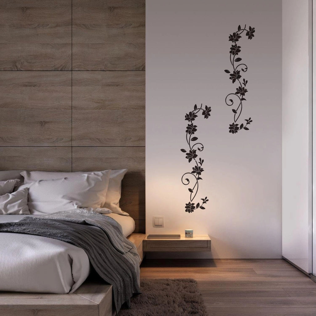 Set di adesivi per pareti: 2 rami di fiori + 18 farfalle, in PVC, colore nero