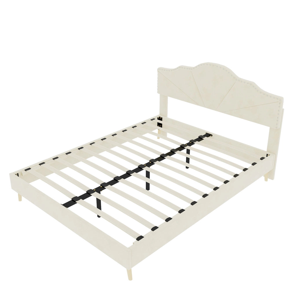 Letto imbottito beige 140 x 200 cm con materasso incluso