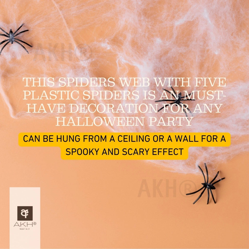 Rete di ragno elastica per Halloween, 40 grammi, inclusa di 5 ragni, colore bianco