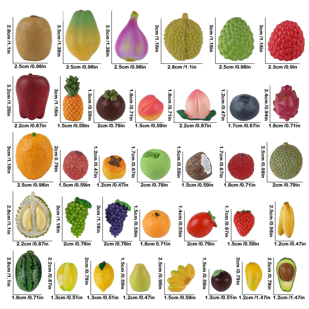 Miniature frutti artificiali in resina, 35 pezzi, dal aspetto realistico, ideali per progetti fai-da-te e decorazioni