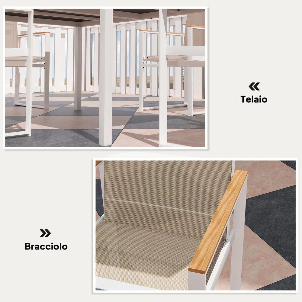 Set da Pranzo da Giardino con Tavolo Rettangolare in Vetro e 4 Sedie con Braccioli, Robusto per Esterno e Terrazzo, Multicolore