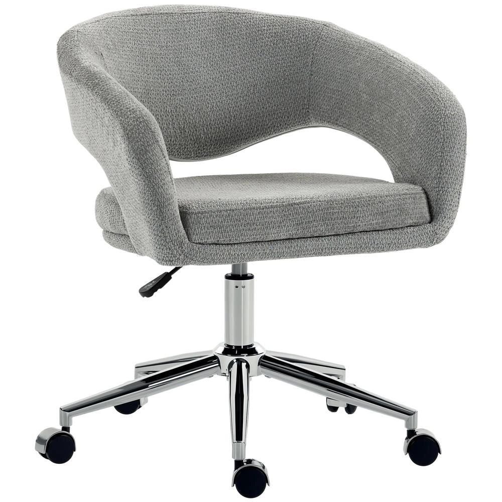 Sedia da Ufficio Ergonomica in Ciniglia Grigio, Poltrona Regolabile con Ruote e Braccioli per Casa e Studio