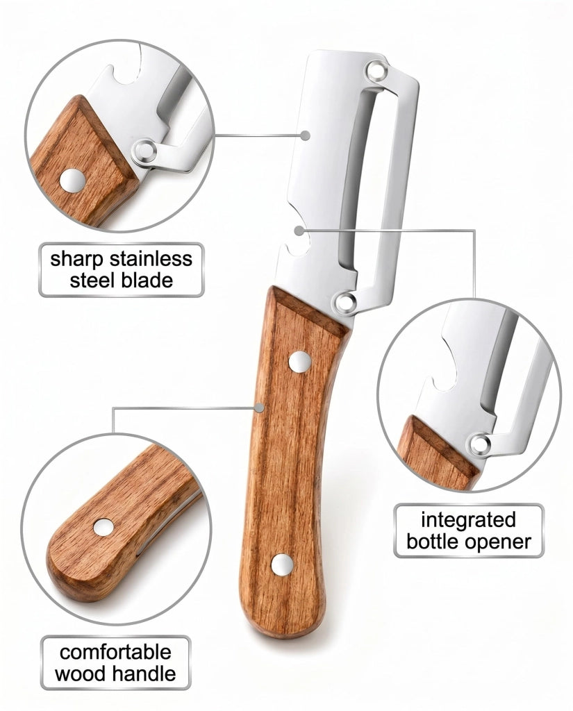 Set di 2 pelapatate, lama in acciaio inossidabile, manico in legno, antiscivolo