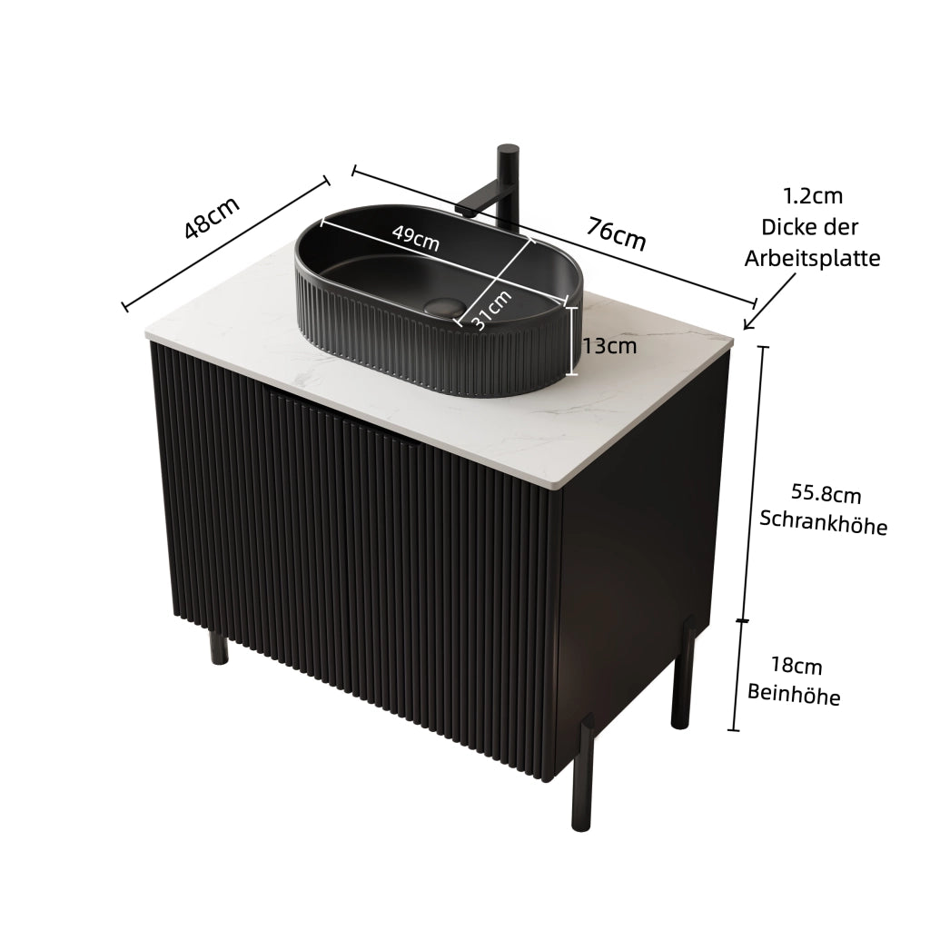 Mobile da bagno con lavabo ovale e 2 ante ammortizzate - 76x48x88 cm - nero