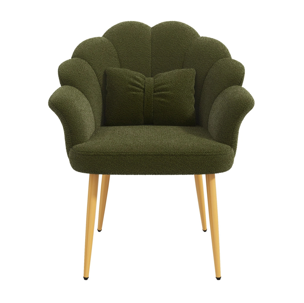 Poltrona 64x65;5x85 cm in tessuto peluche verde; schienale a petalo