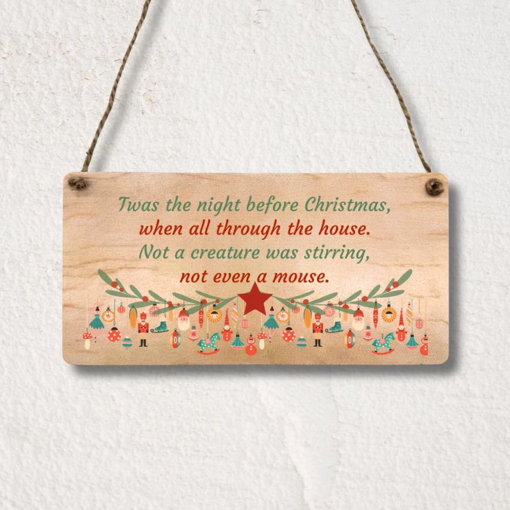 Pannello decorativo natalizio in legno, rettangolare, 20x10 cm, con l'immagine della vigilia di Natale