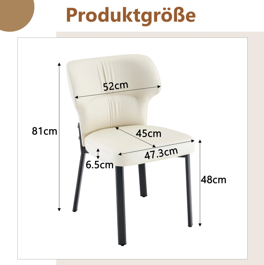 Set di 2 sedie da pranzo beige imbottite con rivestimento in PU e gambe in metallo