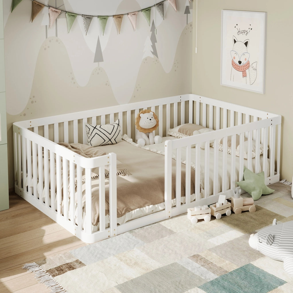 Letto in legno massello con sponda 90x200 cm bianco per bambini