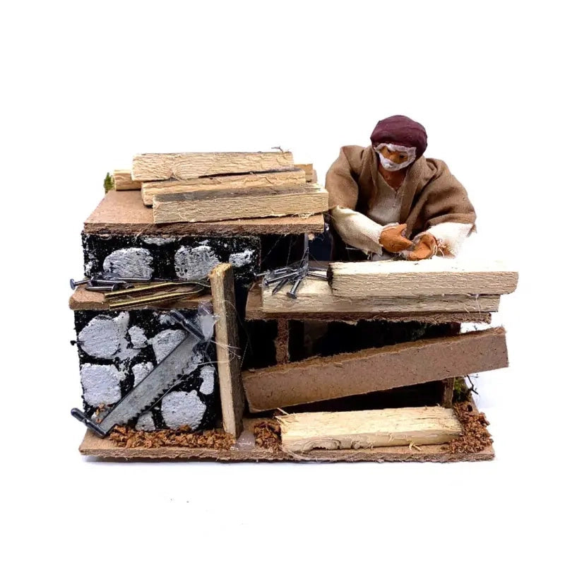 Falegname animato per presepe H8 cm con movimento 14 × 9 × H15 cm