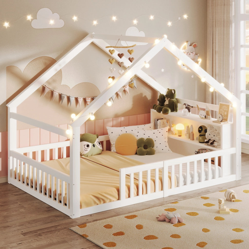 Letto casetta bianco per bambini 140 x 190 cm