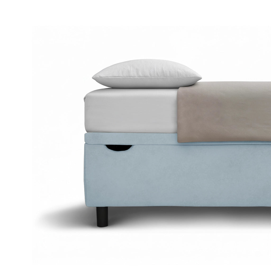 Letto Singolo Contenitore Imbottito 80x190 cm Microfibra Azzurro BoxMax Testata Flat