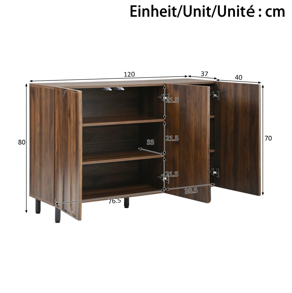 Credenza e scarpiera color noce a 3 ante con ripiani regolabili