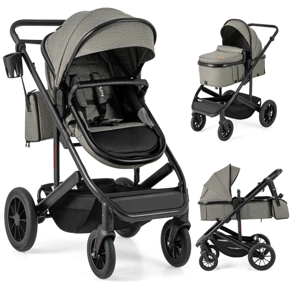 Passeggino 3 in 1 trasformabile con navicella staccabile telaio in alluminio leggero pieghevole grigio per neonati