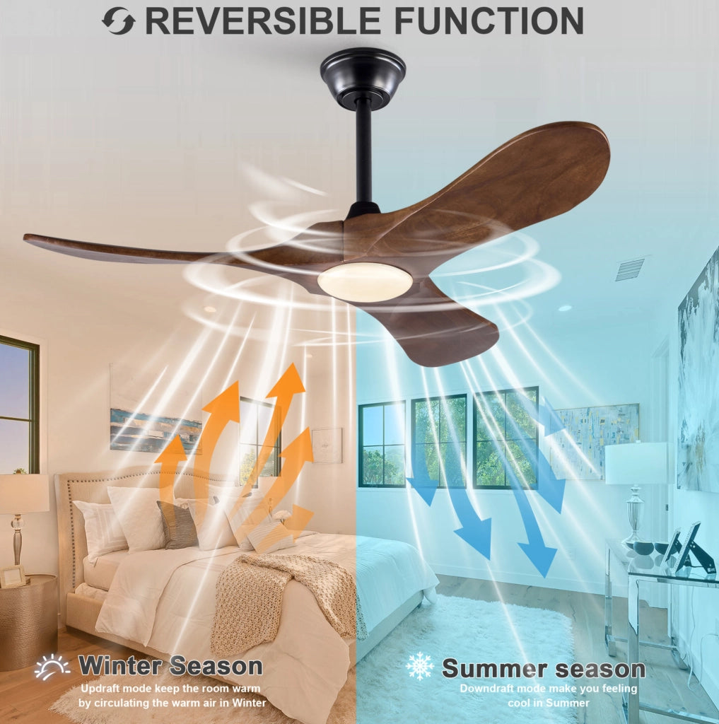 Ventilatore da soffitto con luce a LED, pale in legno massello, nero e noce