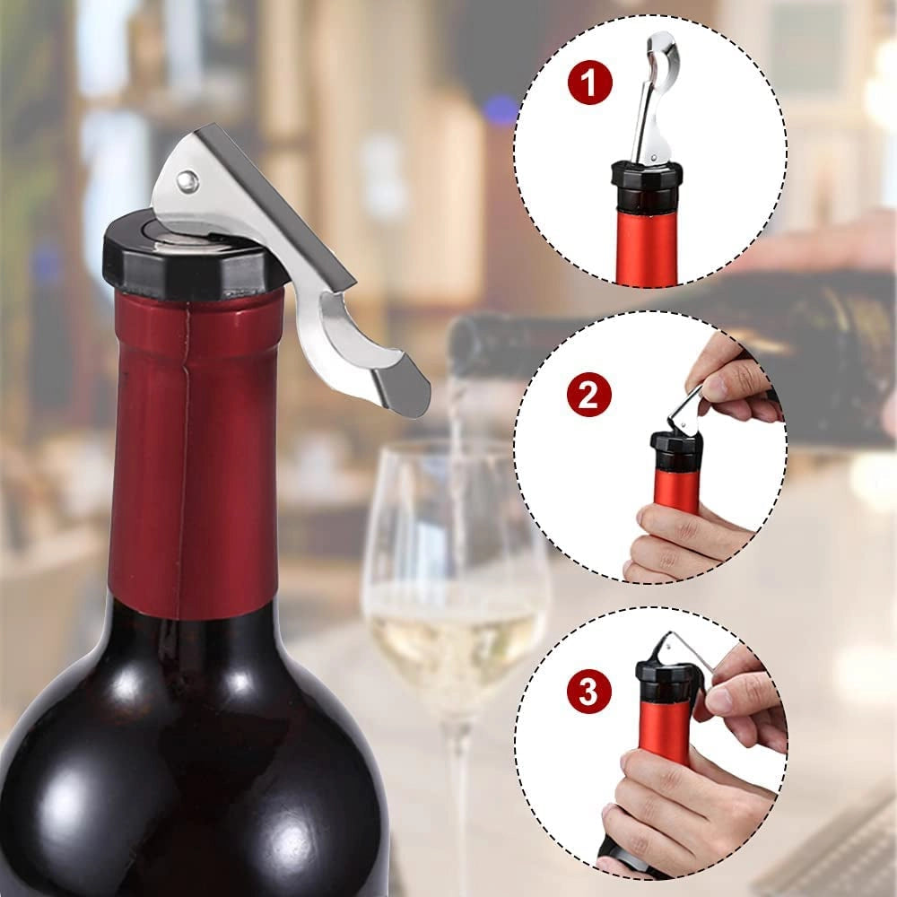 Set di 4 tappi sottovuoto per vino con leva, riutilizzabili