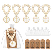 Rosario in legno con crocifisso e sacchetto di organza, set da 6, cattolico, per battesimo, comunione e cresima