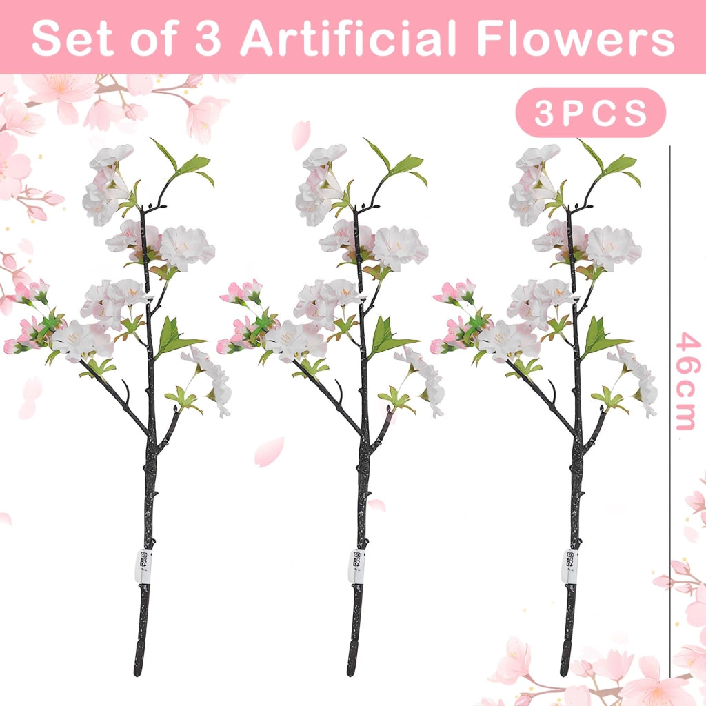 Fiori di ciliegio artificiali, confezione da 3 pezzi, altezza 49 cm, color rosa chiaro, adatti per vasi
