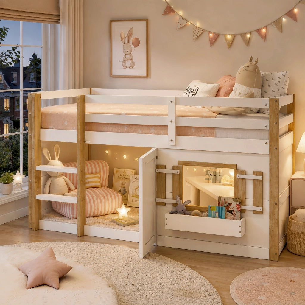 Letto a soppalco bambini 90x200 bianco con scaletta