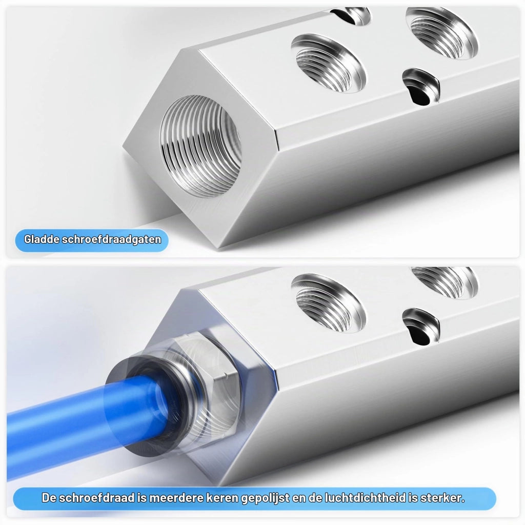 Distributore pneumatico, alluminio, 10 vie, 12 connessioni, colore argento