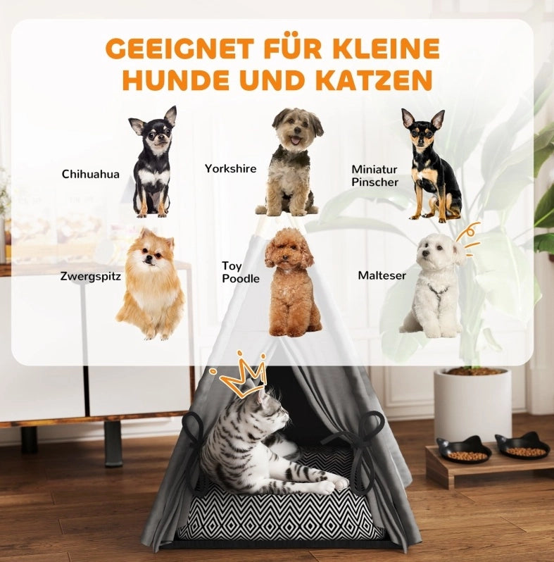 Tipi per Animali 60 x 60 x 76 cm Grigio - Cuccia Comoda per Gatti e Cani
