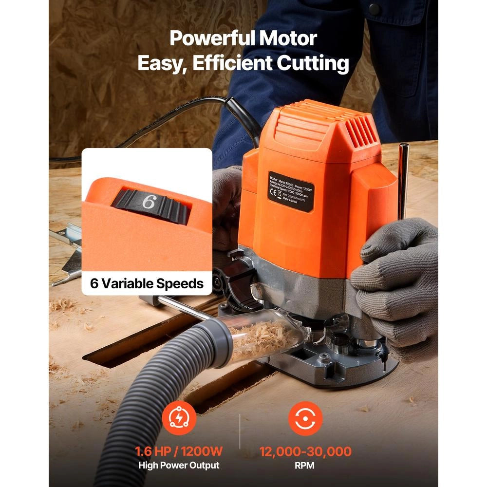 Fresatrice Rifilatrice per Legno 1200W R2303, Elettrofresatrice con Avviamento Graduale 6 Velocità, Profondità Max 55 mm, per Fai da Te