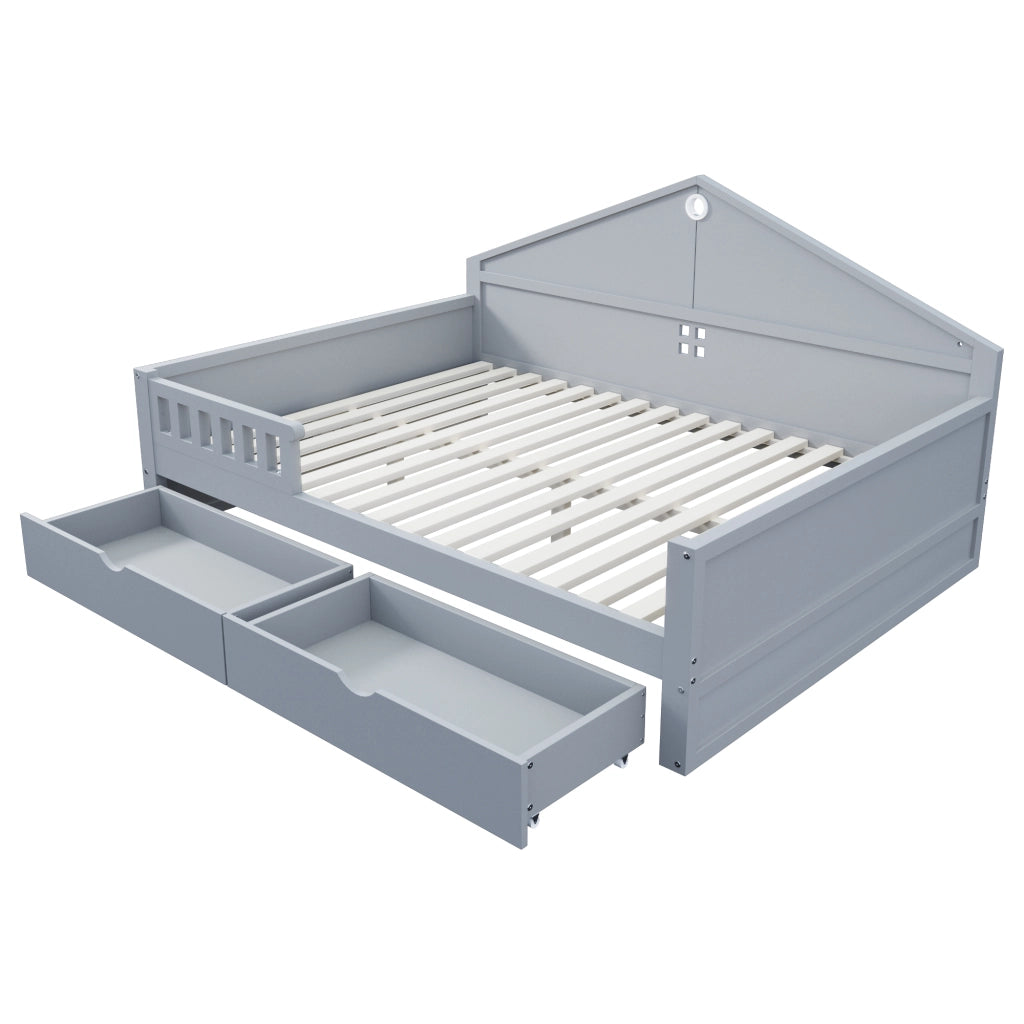 Letto singolo multifunzione 140 × 200 cm con cassetti luce LED legno e MDF grigio portata massima 150 kg