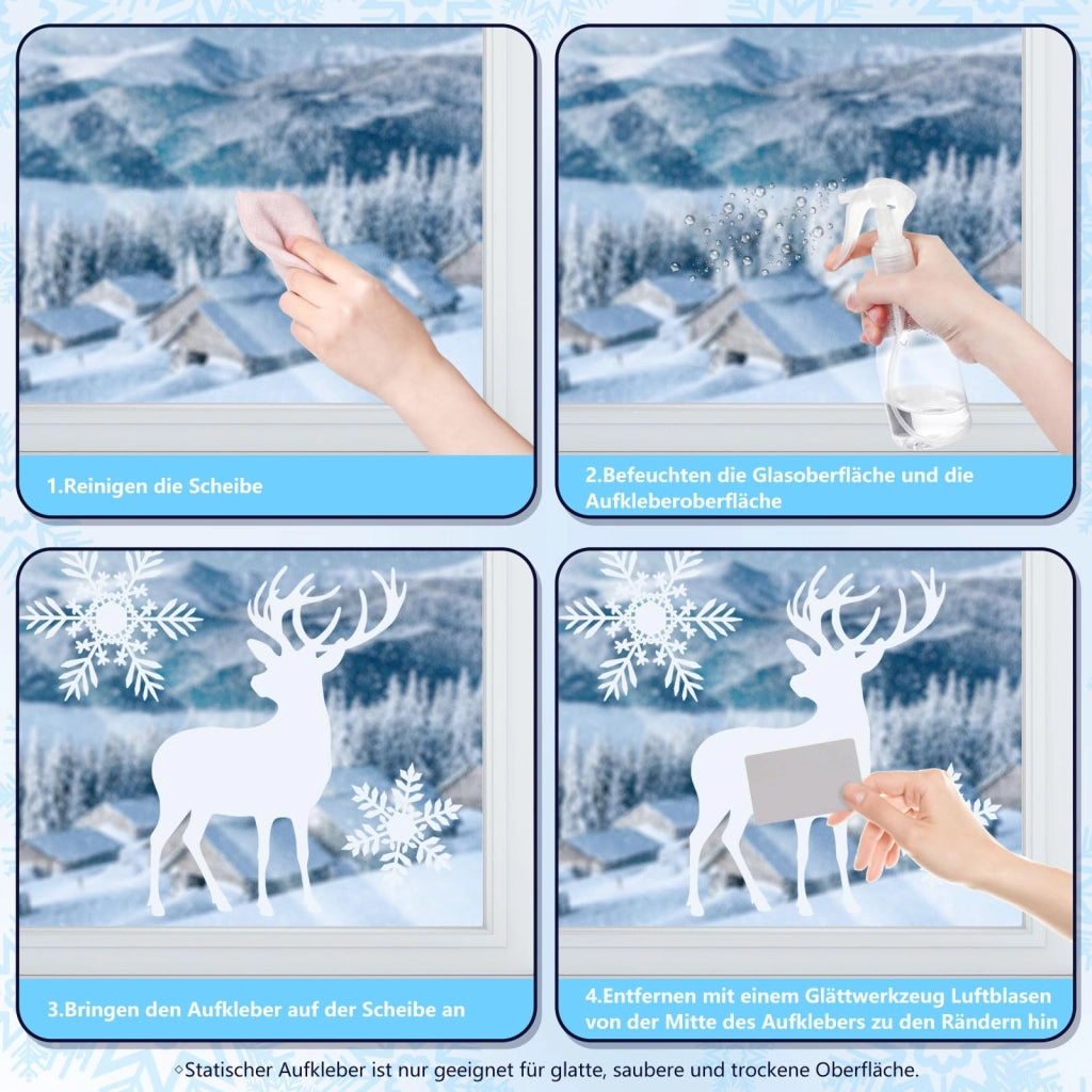 Adesivi per finestre, tema natalizio, fiocchi di neve, PVC, 9 fogli, 200 pezzi