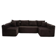 Divano modulare a U 320 x 155 x 88 cm velluto a coste marrone con portabicchieri