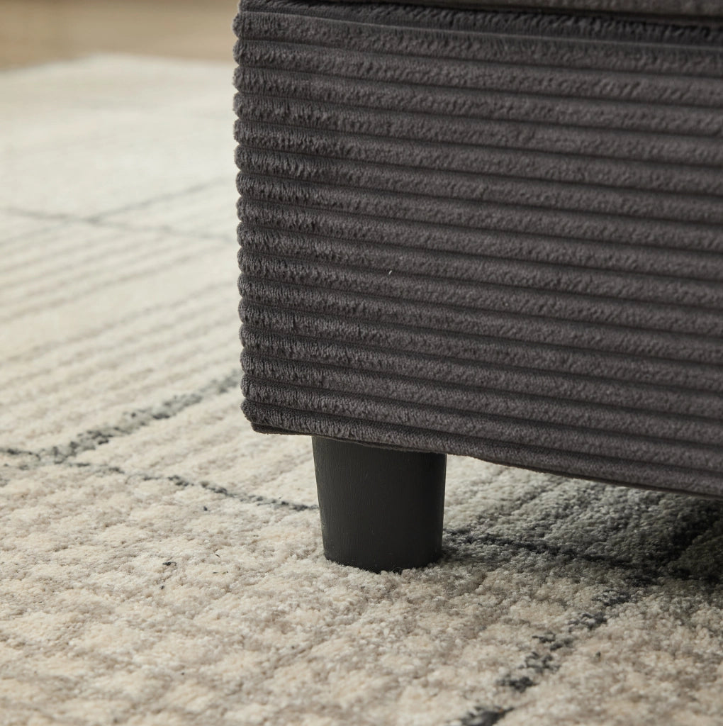 Chaise longue grigia in velluto a coste con vano contenitore