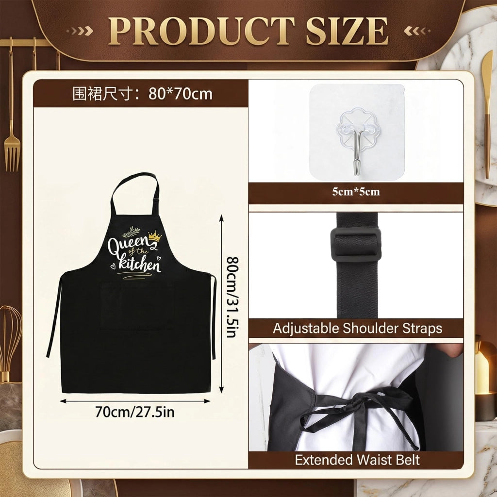 Grembiule da cucina unisex, nero, 80x70 cm, in poliestere, con tasche