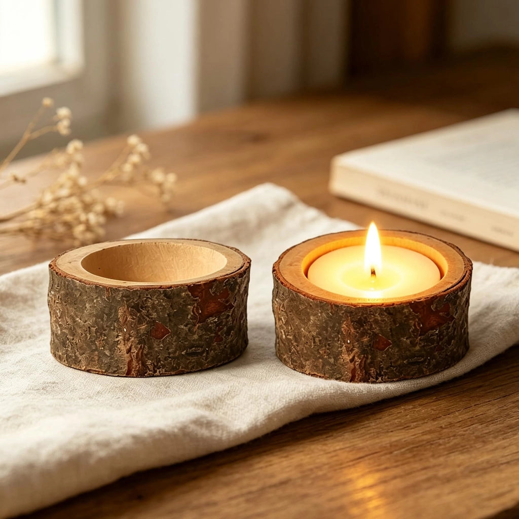 Porta candele in legno, set da 30, dimensioni 5,5 x 2,5 cm, colore naturale, in legno massello