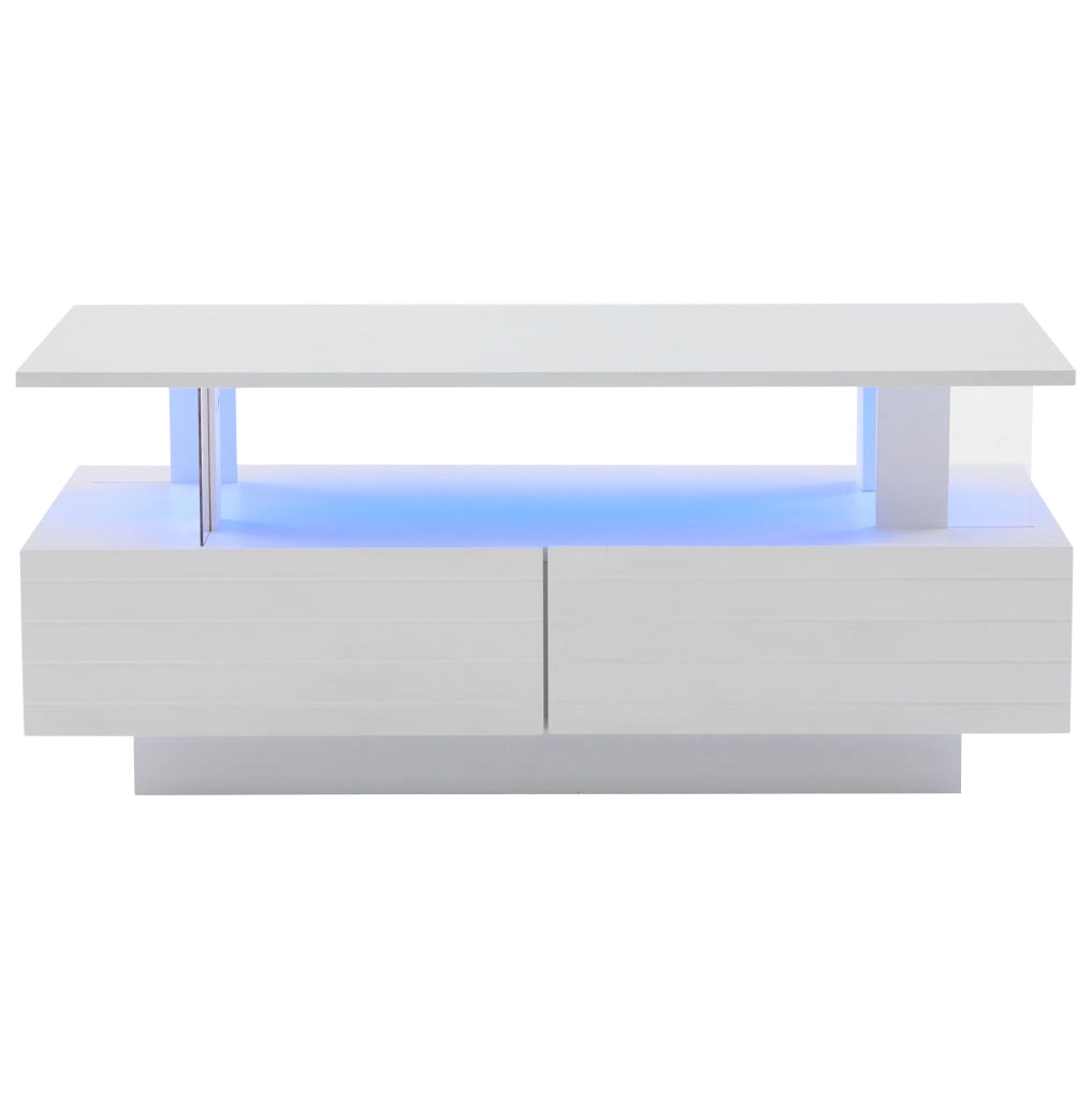 Tavolino da caffè LED bianco 100 x 50 x 42,5 cm con contenitore e Bluetooth