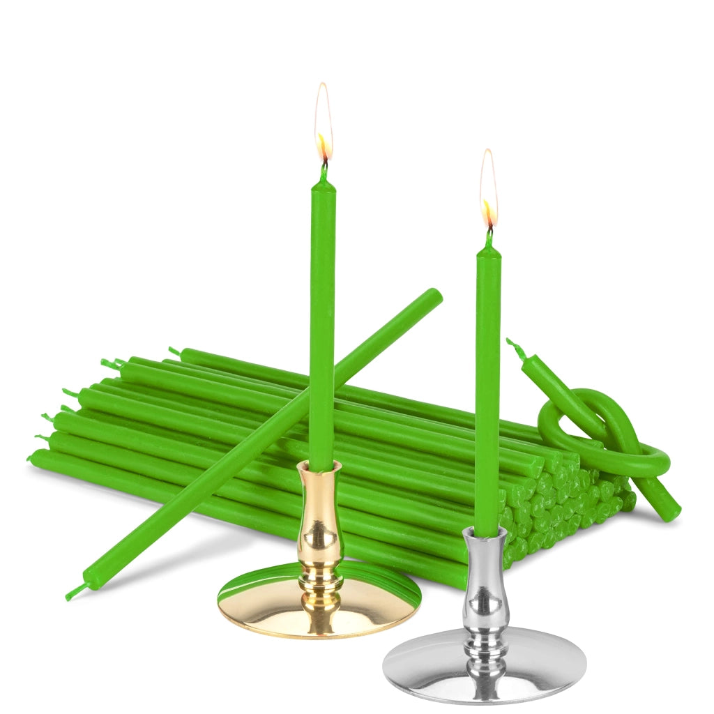 Set di 2 portacandele con candele decorative verdi, 16 cm, antigoccia