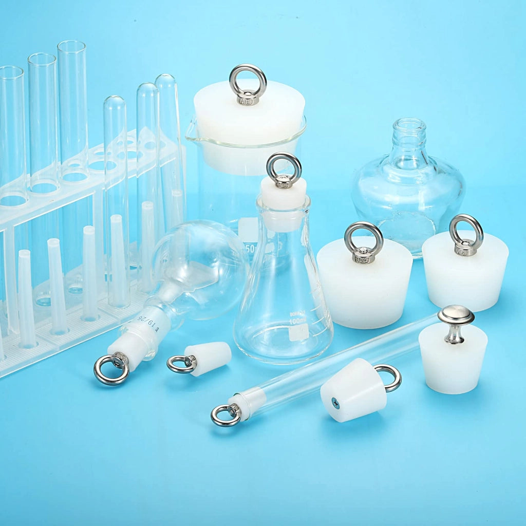 Tappi conici in silicone, da 23 a 30 mm, massicci, con anello, colore bianco