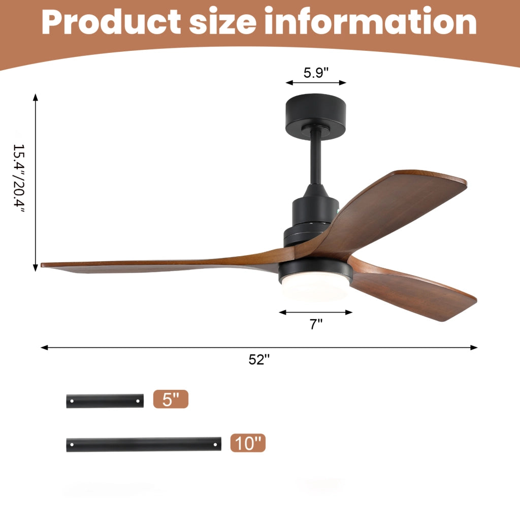 Ventilatore da soffitto 132 cm nero con LED dimmerabile e motore DC reversibile