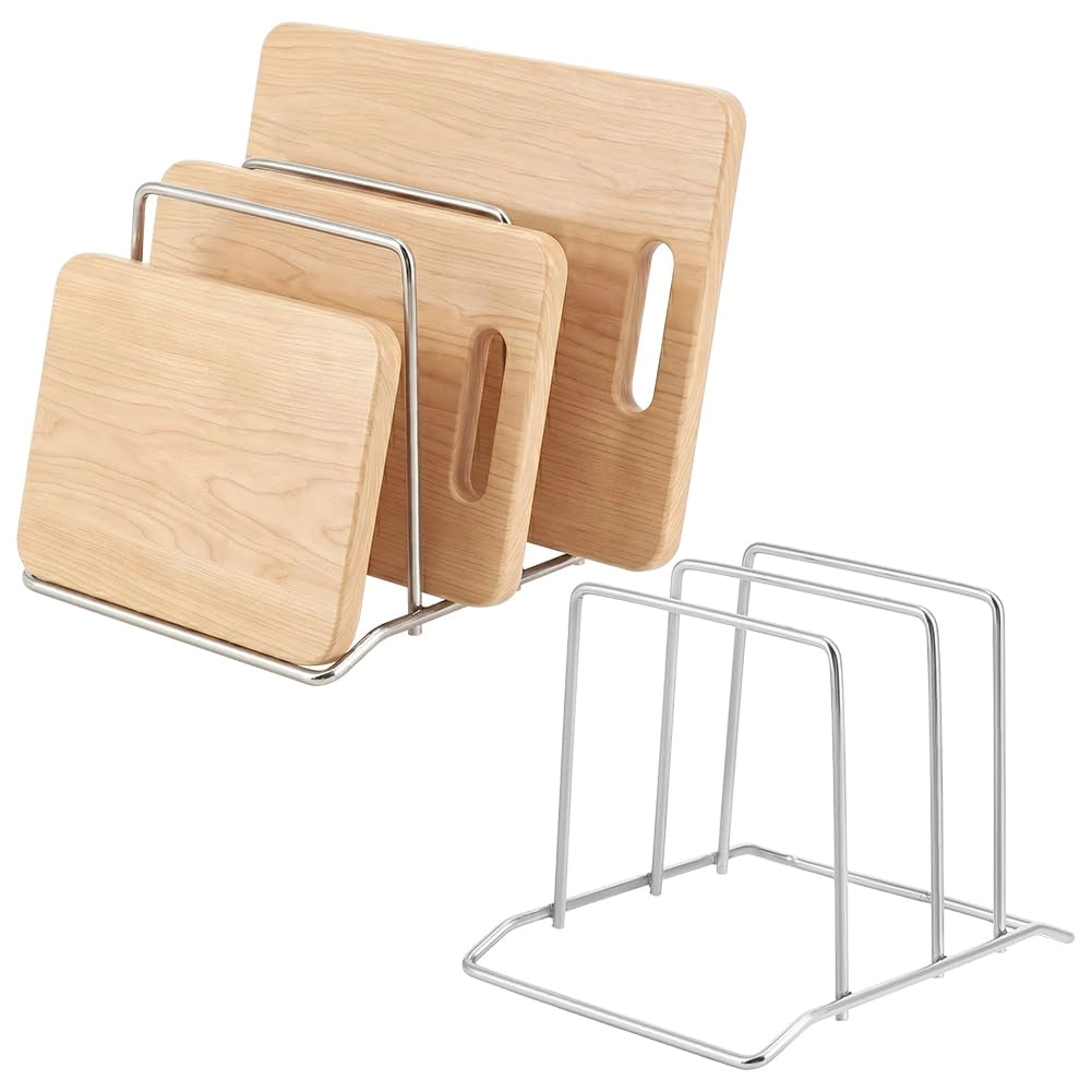 Porta taglieri, set da 2, acciaio inossidabile, 13x10x9,9 cm, salvaspazio