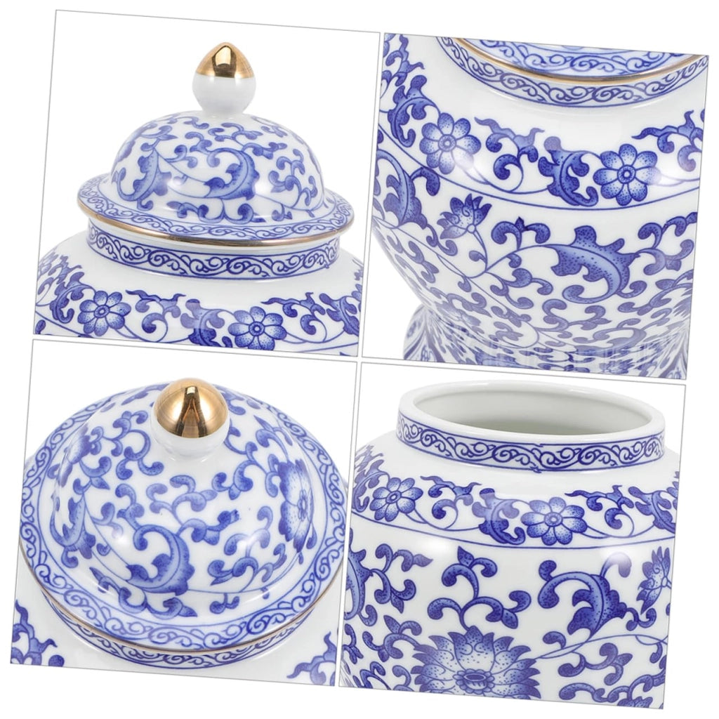 Contenitore per tè in Vetroceramica, 1300 ml, stile vintage, porcellana, con coperchio, bianco e blu