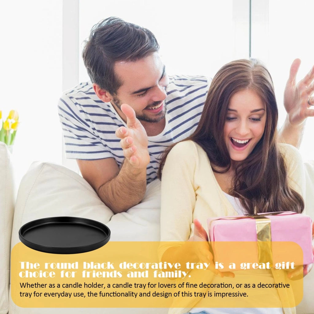 Vassoio decorativo rotondo nero 26,8 cm in melamina – versatile come portacandele, organizer e ciotola decorativa