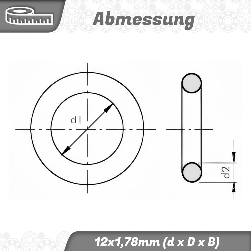 O-ring, dimensioni 12 x 1,78 mm, conforme alle norme DIN 3771 e ISO 3601, materiale NBR70
