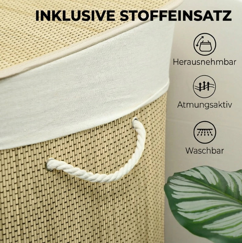 Cesto portabiancheria in bambù color crema da 144 l con coperchio